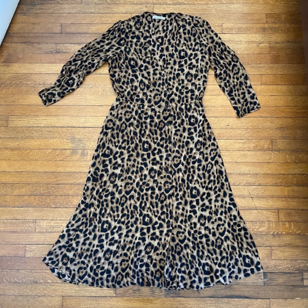 NWT REFORMATION Leopard Animal Print ALMA Crepe Midi Dress Sz 12 - Picture 2 of 10